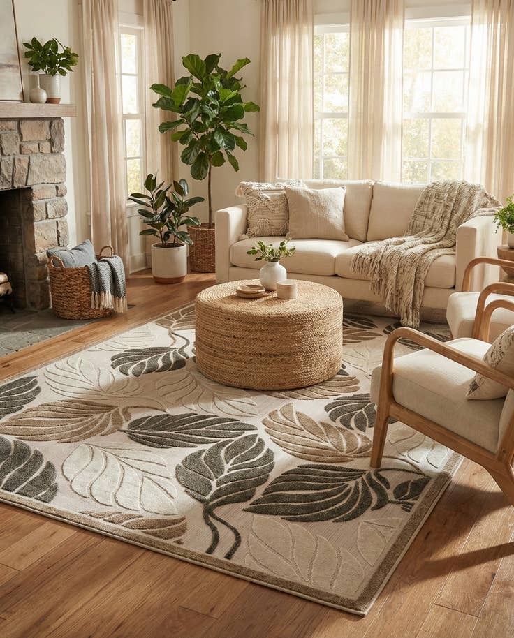 Detail image of 7' 10 x 11' Easy-Clean Botanical Indoor / Outdoor Rug