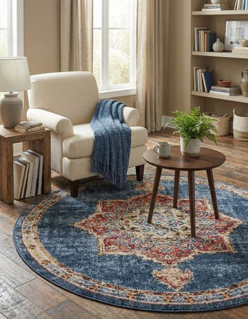 Dark Blue Eden Round Rug