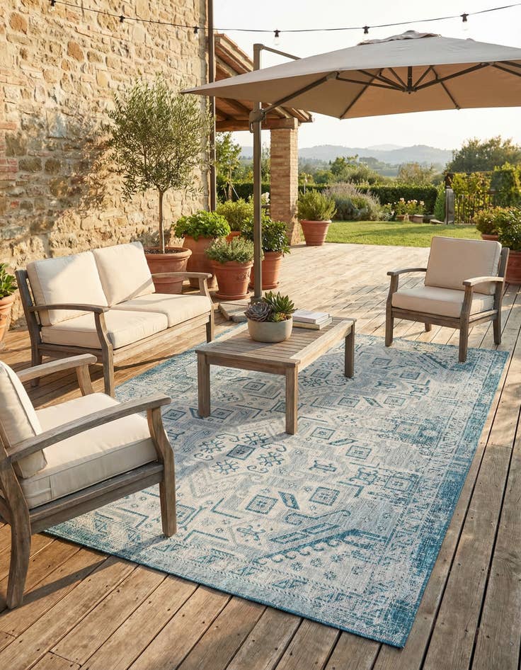 Detail image of 7' 10 x 11' Easy-Clean Aztec Indoor / Outdoor Rug