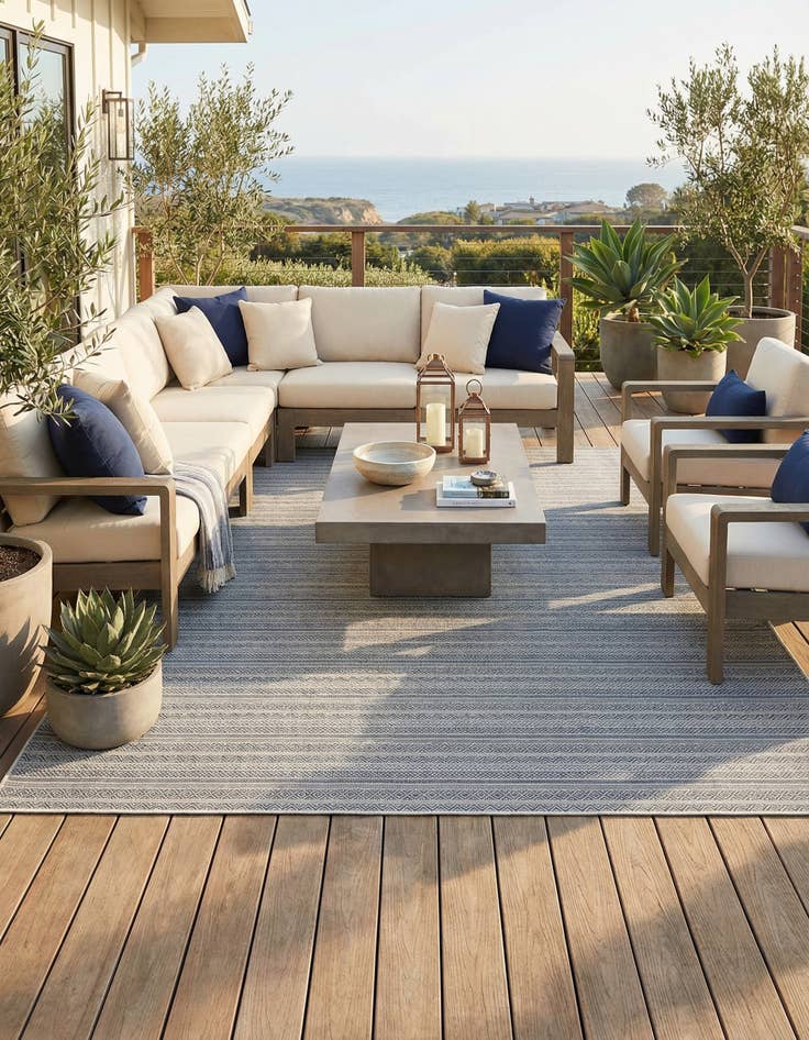 Detail image of 10' x 13' Easy-Clean Striped Indoor / Outdoor Rug