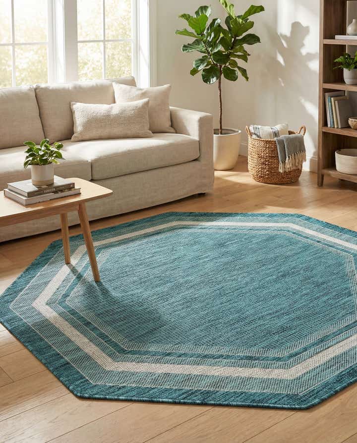 5' 3 x 5' 3 Easy-Clean Border Indoor / Outdoor Octagon Rug