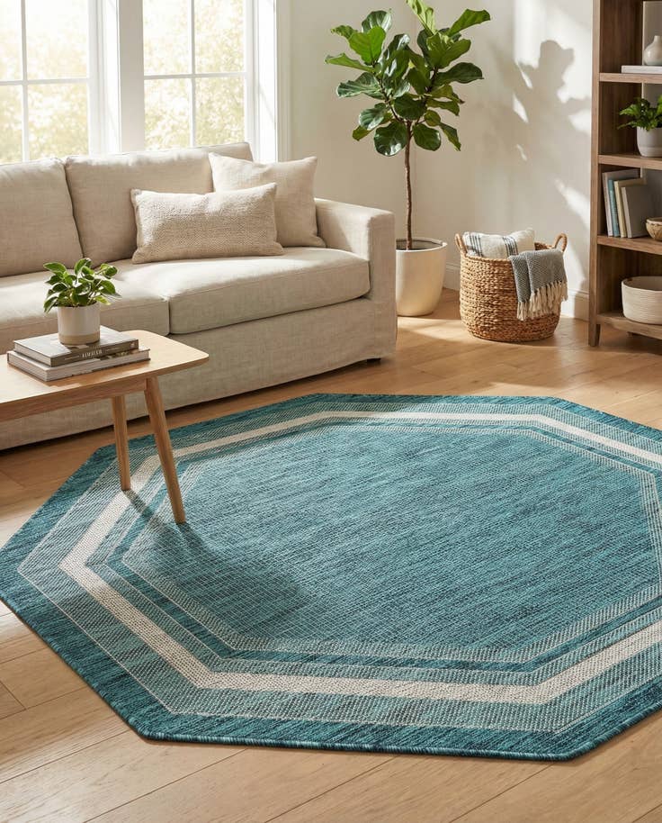 Detail image of 5' 3 x 5' 3 Easy-Clean Border Indoor / Outdoor Octagon Rug