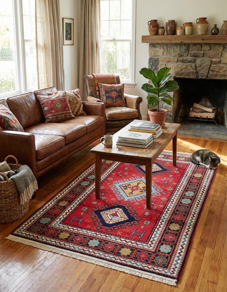 Detail image of 4' 3 x 6' 6  Hand Knotted Kazak Rug