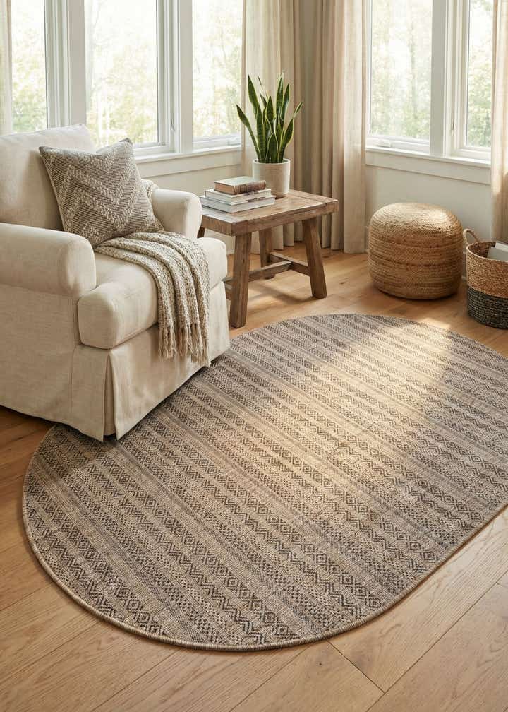 5' 3 x 8' Easy-Clean Striped Indoor / Outdoor Oval Rug