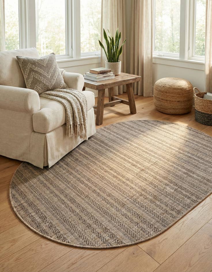 Detail image of 5' 3 x 8'  Washable Striped Indoor / Outdoor Oval Rug