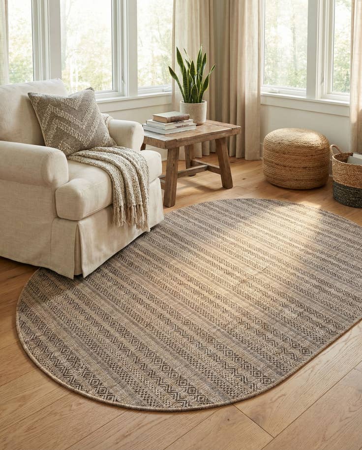Detail image of 5' 3 x 8' Easy-Clean Striped Indoor / Outdoor Oval Rug