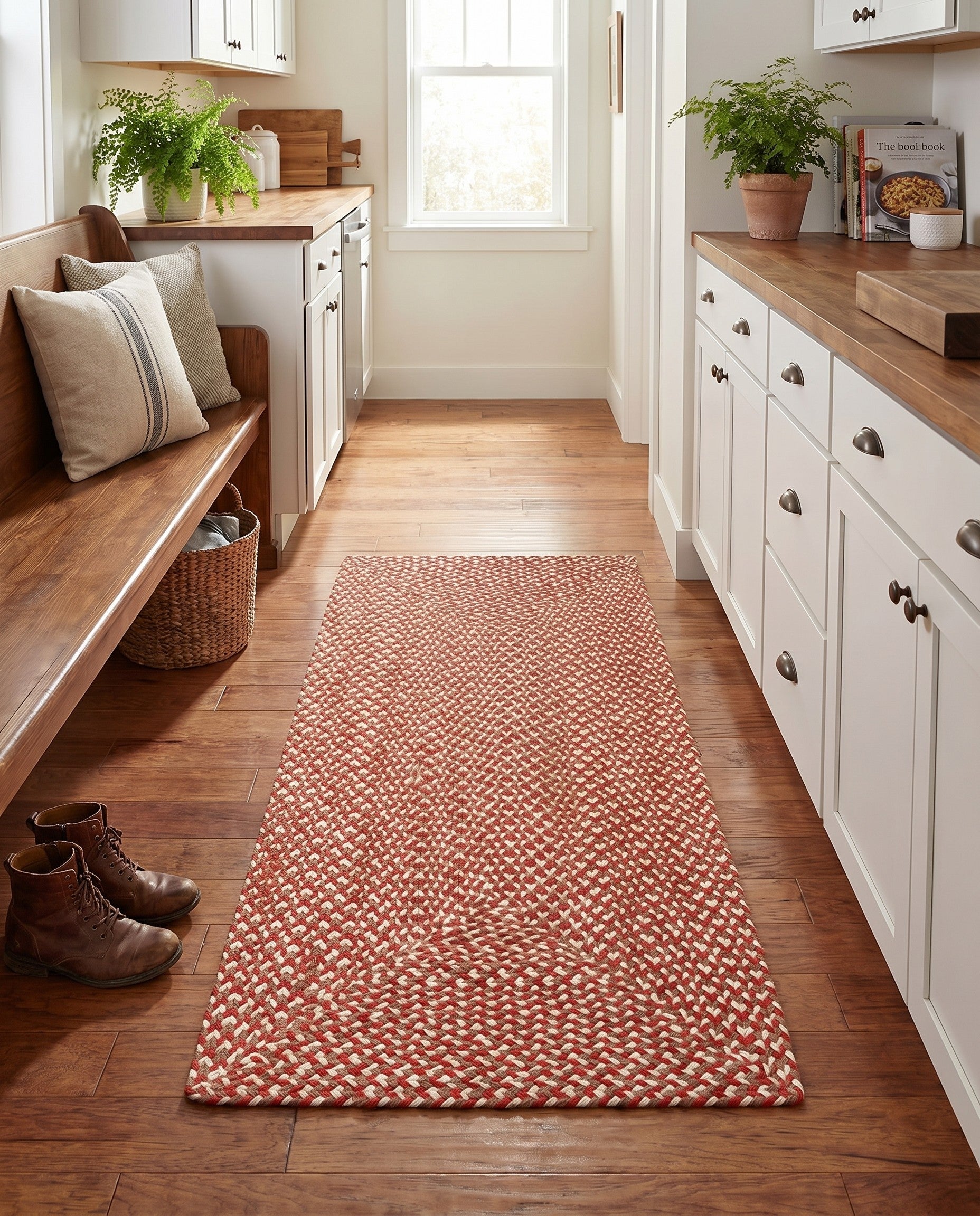 Rust Red Handmade Tweed Braided Jute Runner Rug