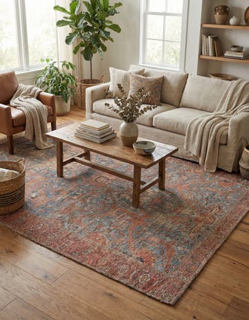 Antique Blue Chenille Jute Rug
