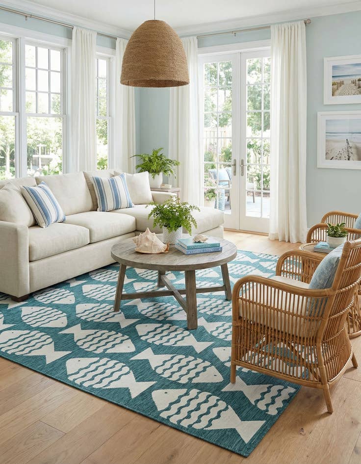 Detail image of 13' x 13'  Washable Coastal Indoor / Outdoor Square Rug