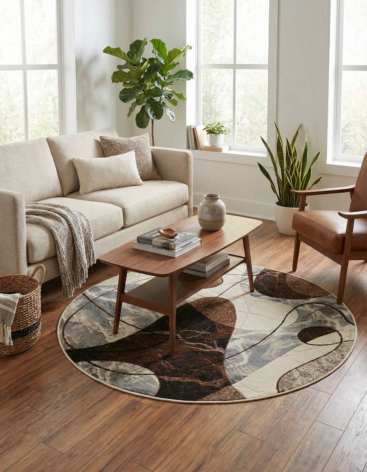 Detail image of 4' x 4'  Washable Modern Indoor / Outdoor Round Rug