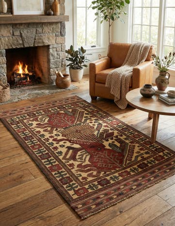 3' 11 x 6' 3 Hand Knotted Sumak Wool Rug