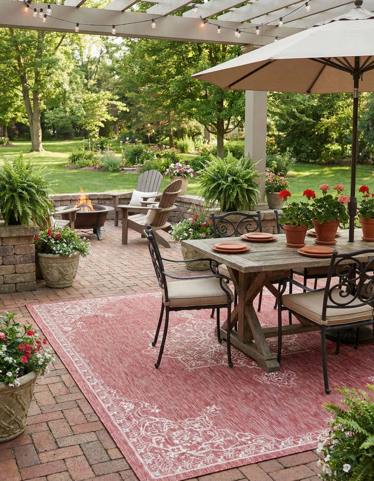 Detail image of  7' 10 x 11'  Washable Traditional Indoor / Outdoor Rug