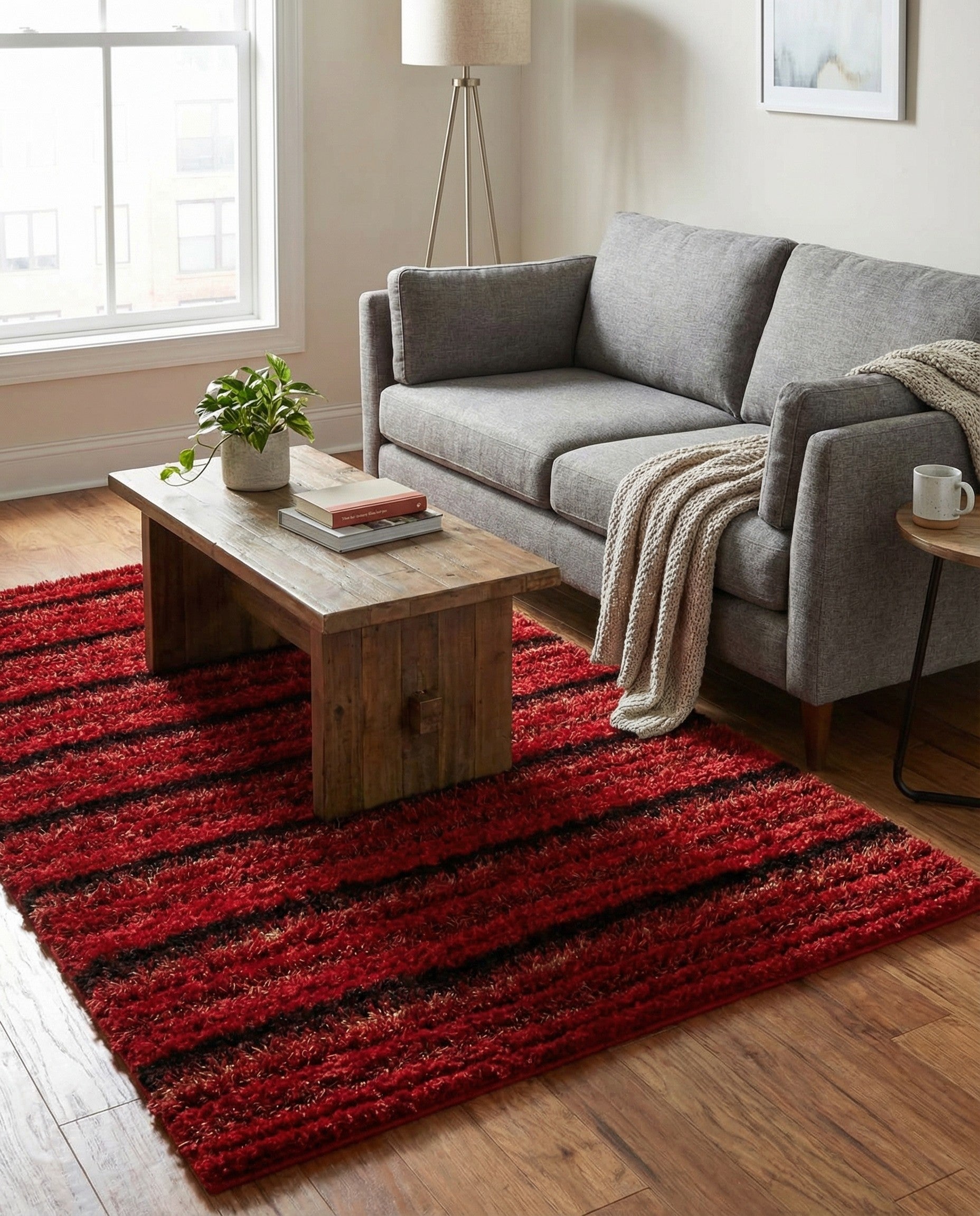  5' 6 x 7' 10  Hand Knotted Multi-Tone Shag Rug