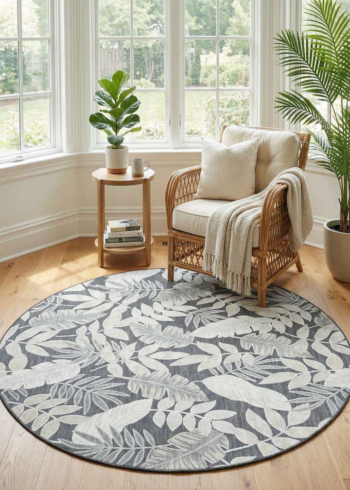 8' 2 x 8' 2 Easy-Clean Botanical Indoor / Outdoor Round Rug