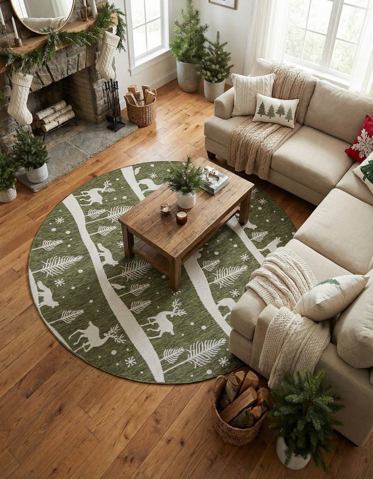 Detail image of 7' 10 x 7' 10 Easy-Clean Holiday Indoor / Outdoor Round Rug