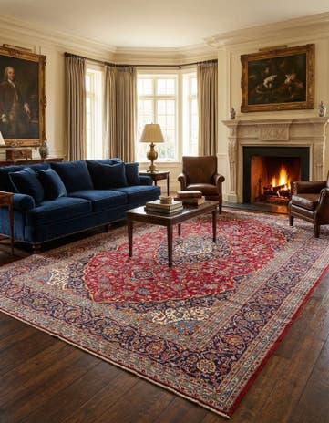 9' 7 x 12' 9 Hand Knotted Kashan Persian Wool Rug