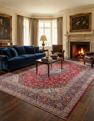 9' 7 x 12' 9 Hand Knotted Kashan Persian Wool Rug