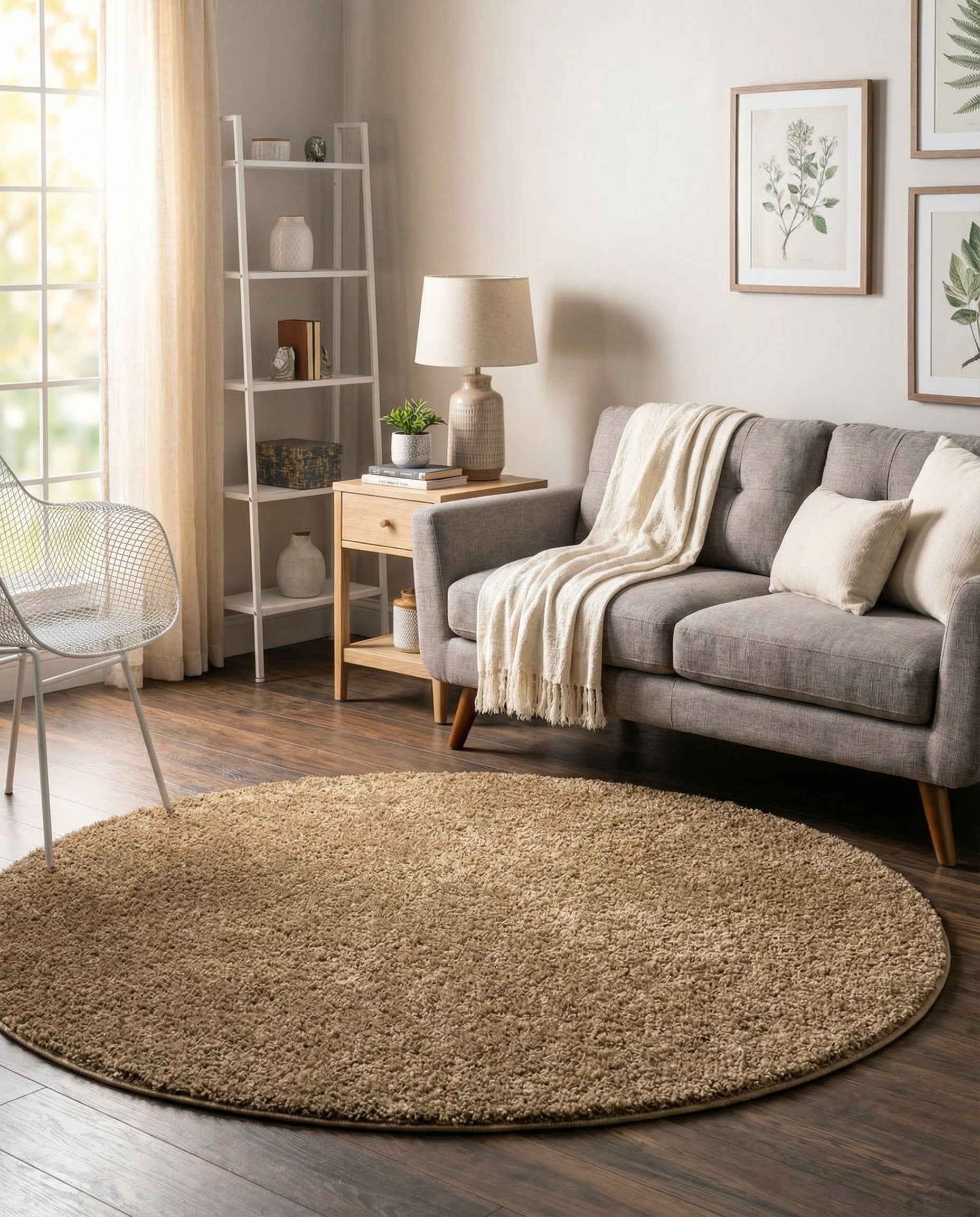  5' x 5' Soft Solid Shag Round Rug