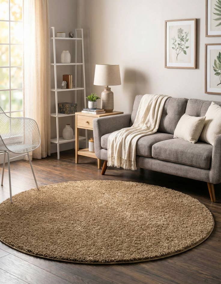 Detail image of  5' x 5' Soft Solid Shag Round Rug