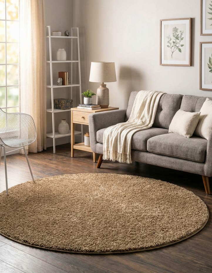 5' x 5' Soft Solid Shag Round Rug