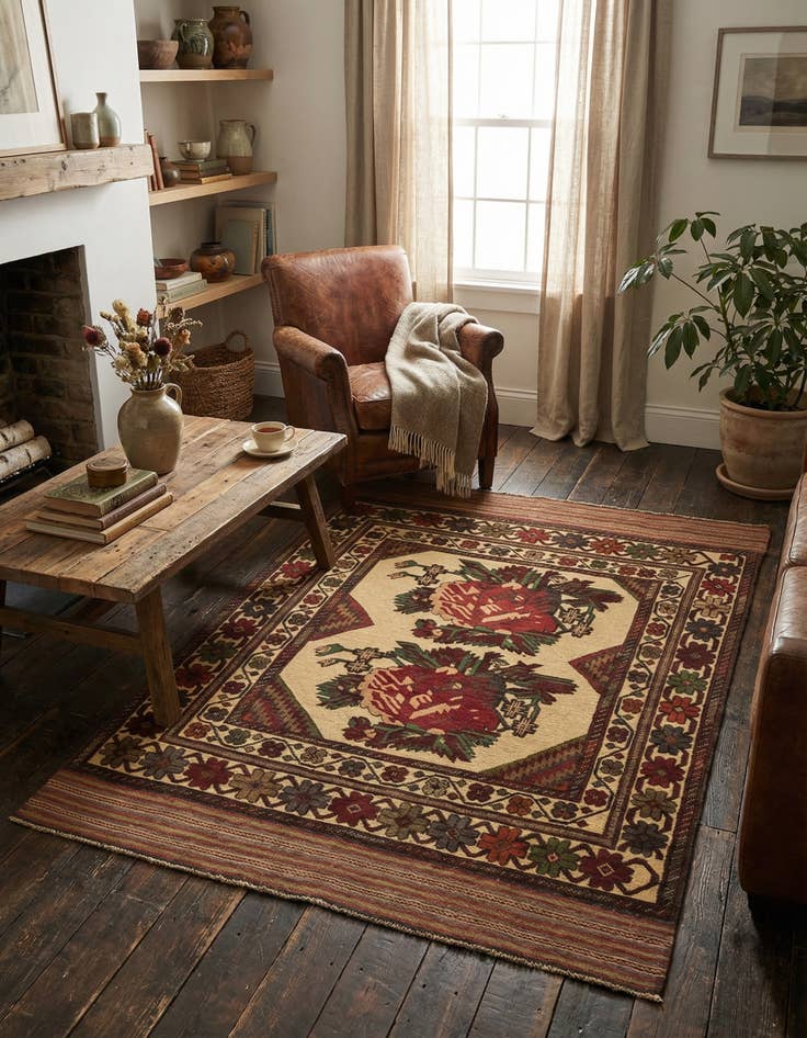 Detail image of 4' 2 x 6'  Hand Knotted Sumak Wool Rug