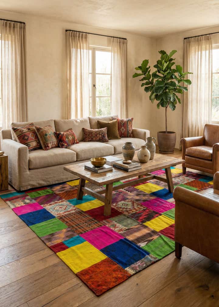 6' 8 x 10' Hand Woven Kilim Patchwork Wool Rug