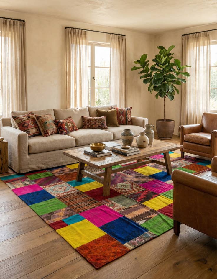 Detail image of 6' 8 x 10'  Hand Woven Kilim Patchwork Wool Rug