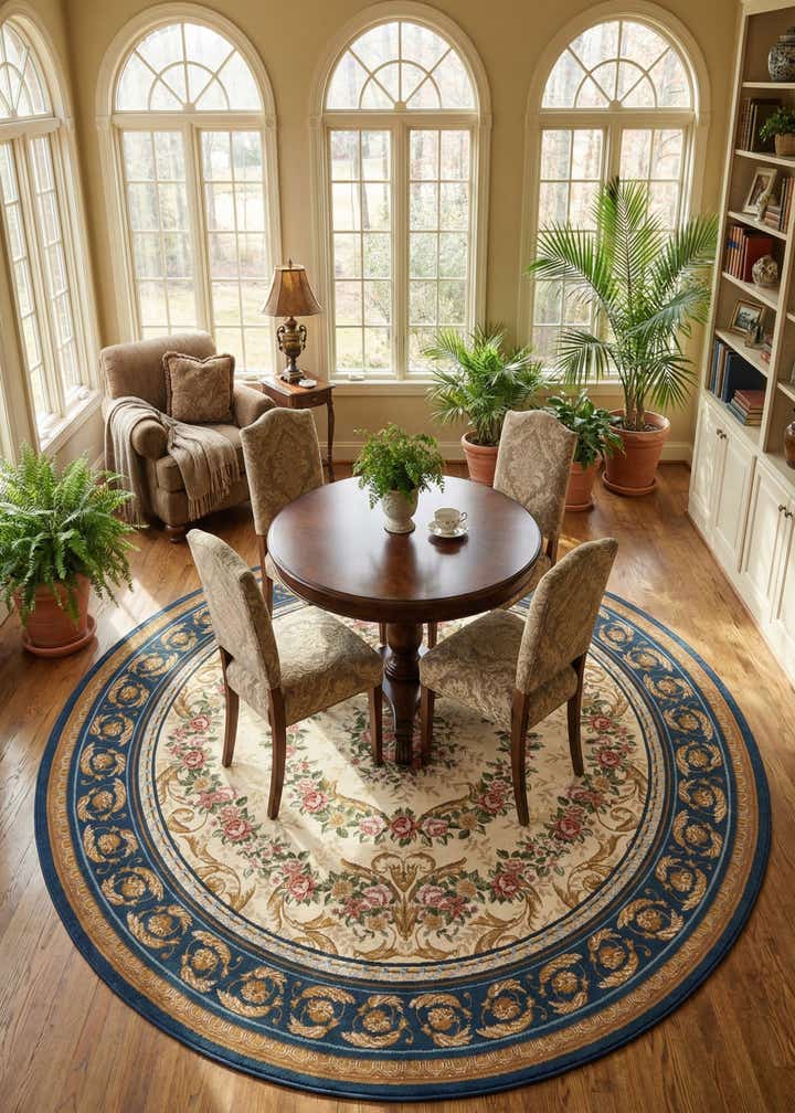 7' 10 x 7' 10 Easy-Clean Traditional Indoor / Outdoor Round Rug