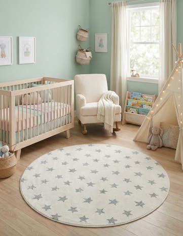 Daisy White Whimsy Kids Round Rug