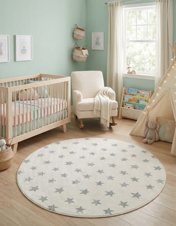 Daisy White Whimsy Kids Round Rug