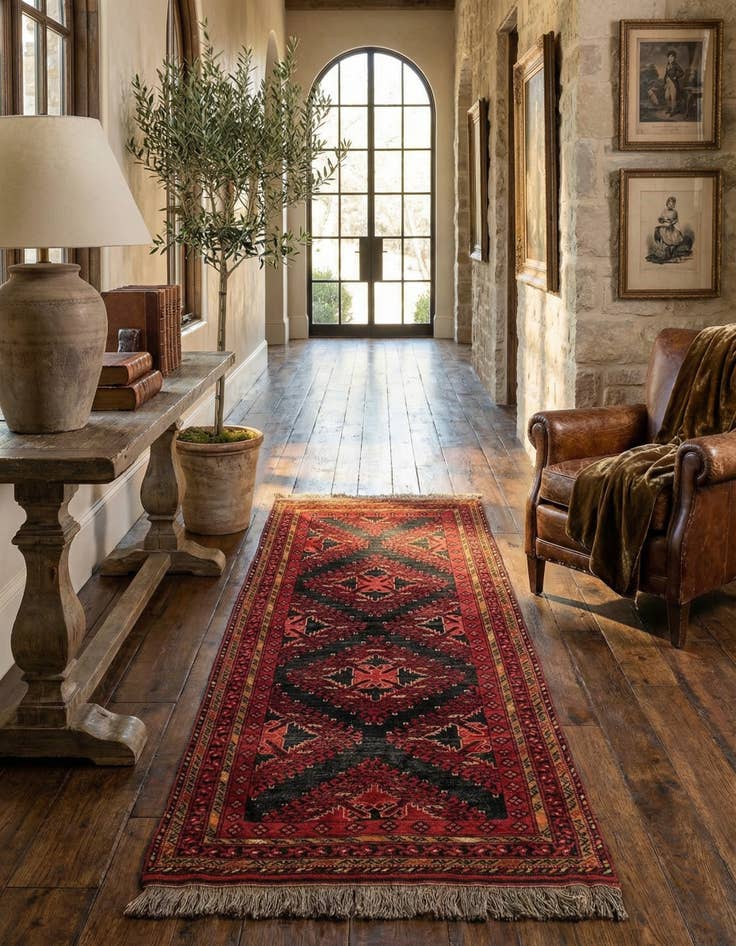 Detail image of 3' 4 x 7'  Hand Knotted Afghan Akhche Wool Runner Rug