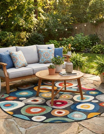 Multi Black Easy-Clean Casablanca Indoor / Outdoor Round Rug