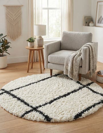 Pearl and Black Infinity Shag Round Rug