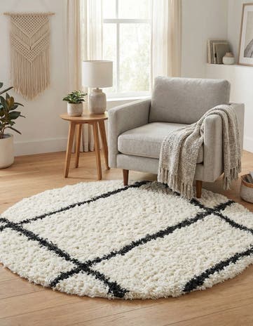Pearl and Black Infinity Shag Round Rug
