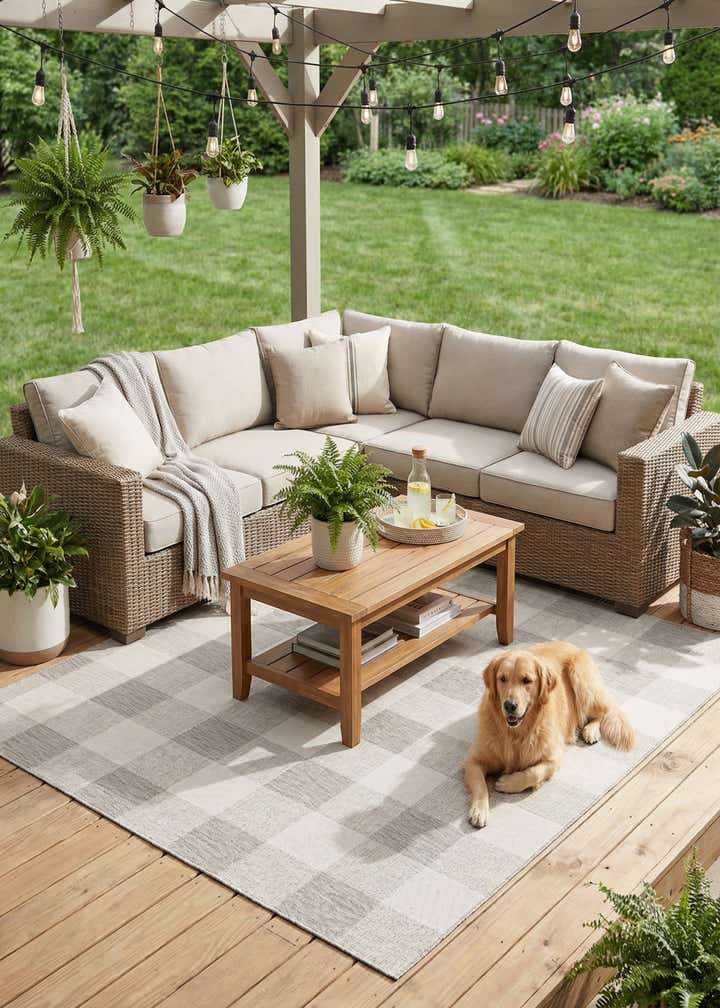 7' 10 x 10' Easy-Clean Checkered Indoor / Outdoor Rug