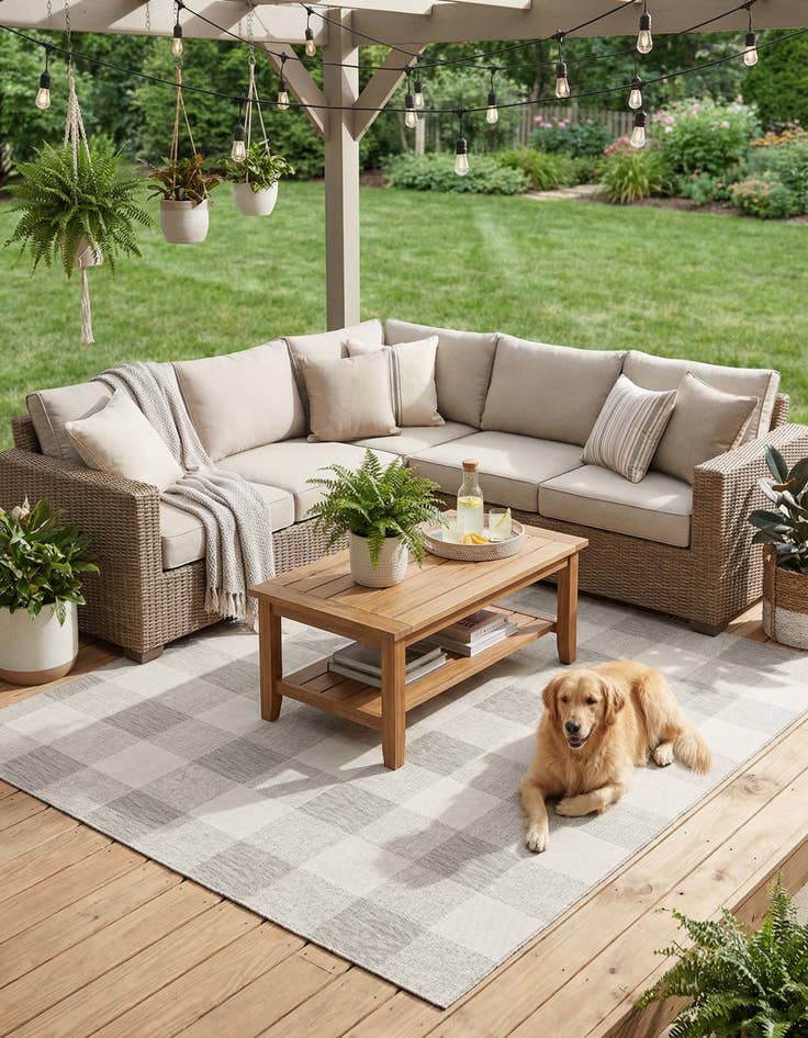 Detail image of  7' 10 x 10'  Washable Checkered Indoor / Outdoor Rug