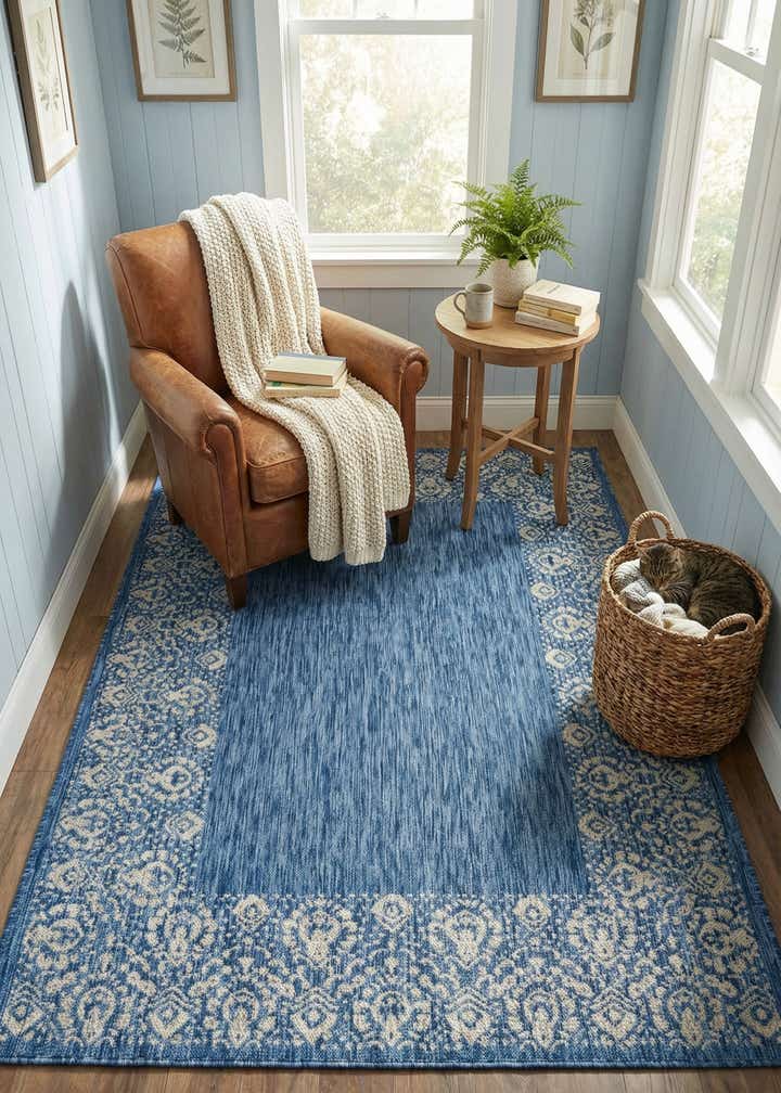 6' x 9' Easy-Clean Border Indoor / Outdoor Rug