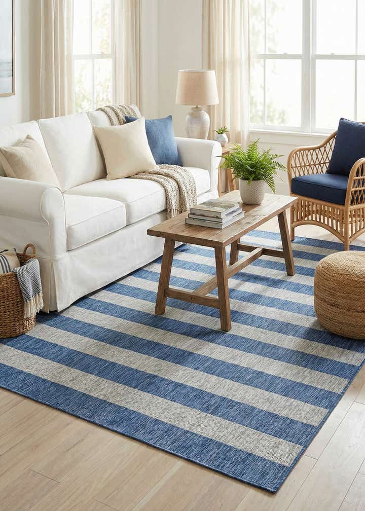 9' x 12' Easy-Clean Striped Indoor / Outdoor Rug