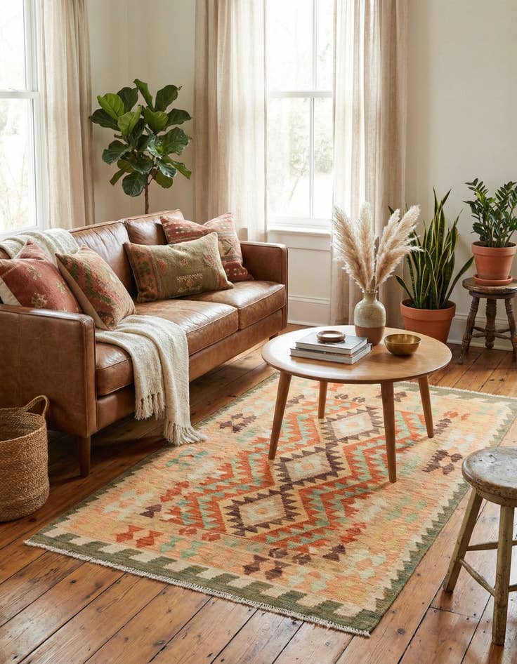 Detail image of 2' 8 x 4' 3  Hand Woven Kilim Waziri Wool Rug