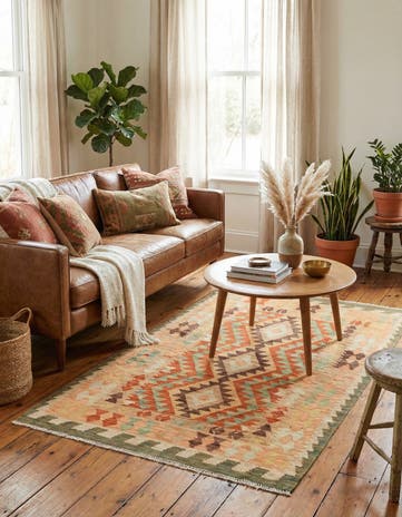 2' 8 x 4' 3 Hand Woven Kilim Waziri Wool Rug