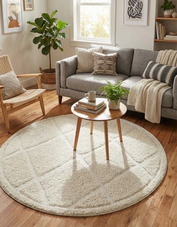 Ivory Lattice Shag Round Rug