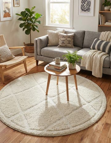 Ivory Lattice Shag Round Rug