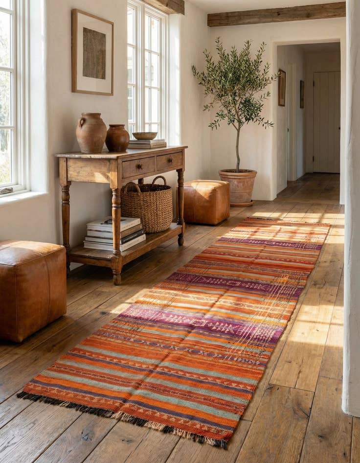 Detail image of 3' 9 x 9' 10  Hand Woven Kilim Fars Wool Runner Rug