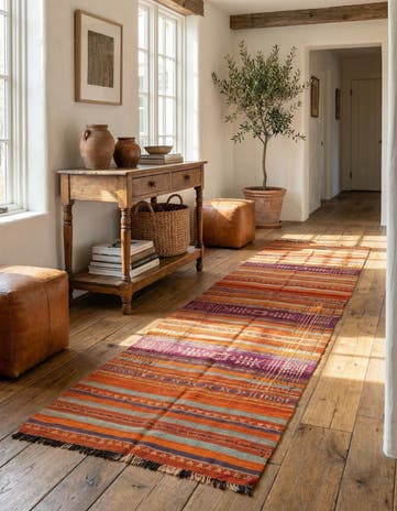 3' 9 x 9' 10 Hand Woven Kilim Fars Wool Runner Rug