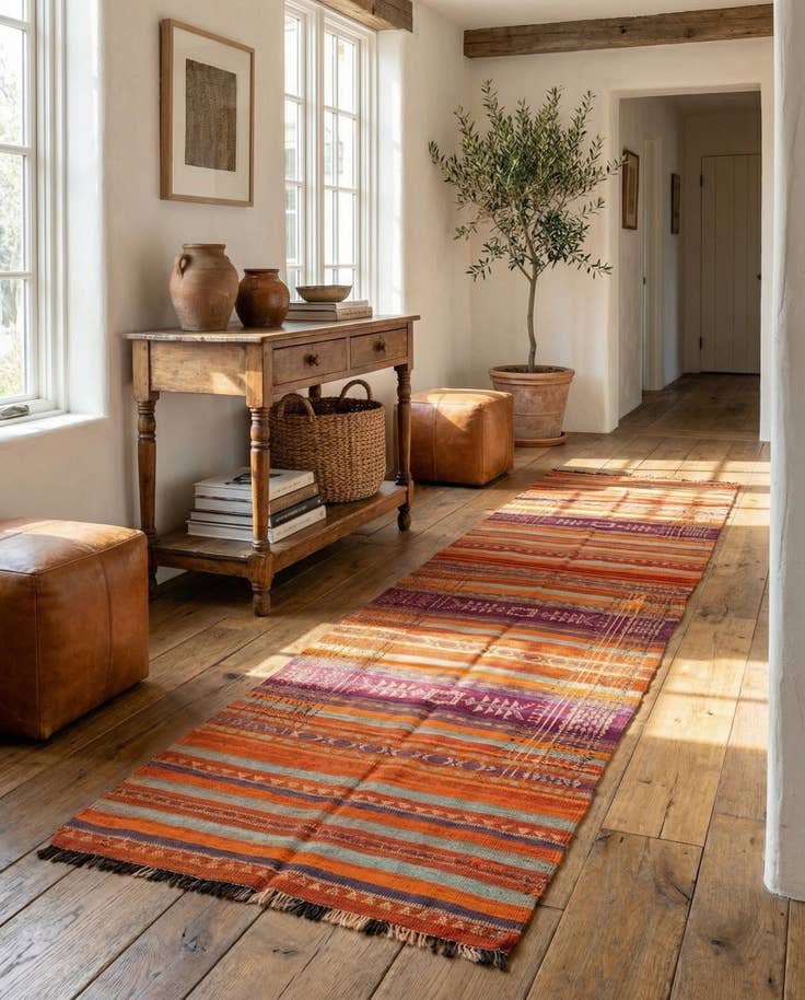 Detail image of 3' 9 x 9' 10 Hand Woven Kilim Fars Wool Runner Rug
