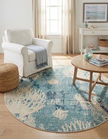 Light Blue Washable Amalfi Round Rug