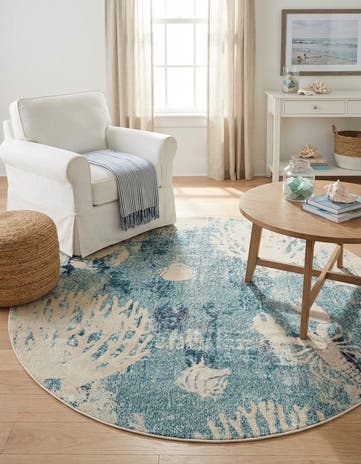 Light Blue Washable Amalfi Round Rug