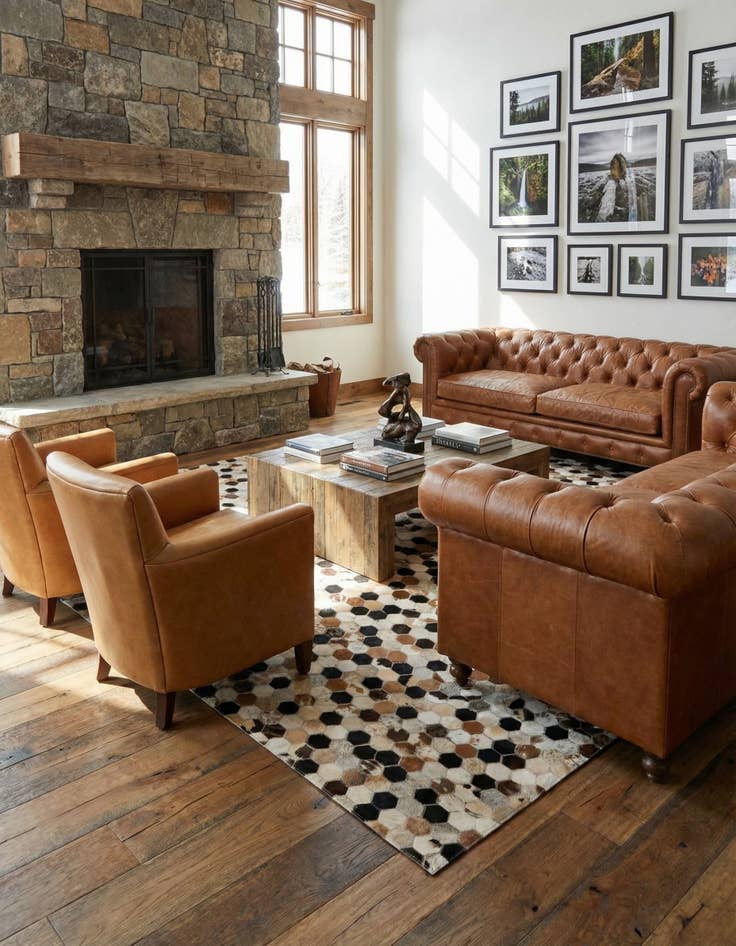 Detail image of  5' 1 x 7' 11 Cowhide - Patchwork Rug