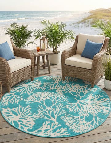 4' x 4' Easy-Clean Coastal Indoor / Outdoor Round Rug