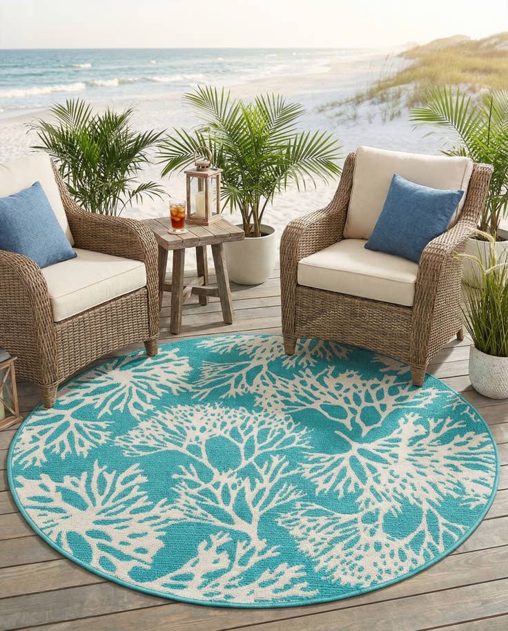 Detail image of 4' x 4' Easy-Clean Coastal Indoor / Outdoor Round Rug
